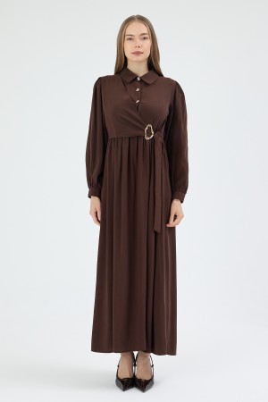 Kruvaze Bağlamalı Elbise - Kahve