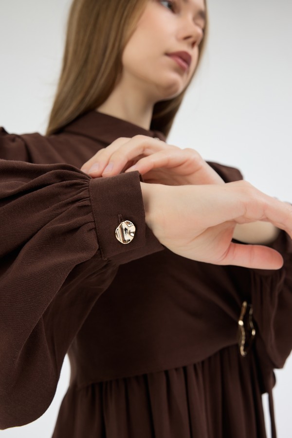 Kruvaze Bağlamalı Elbise - Kahve