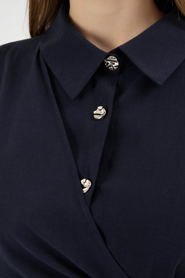 Kruvaze Bağlamalı Elbise - Lacivert