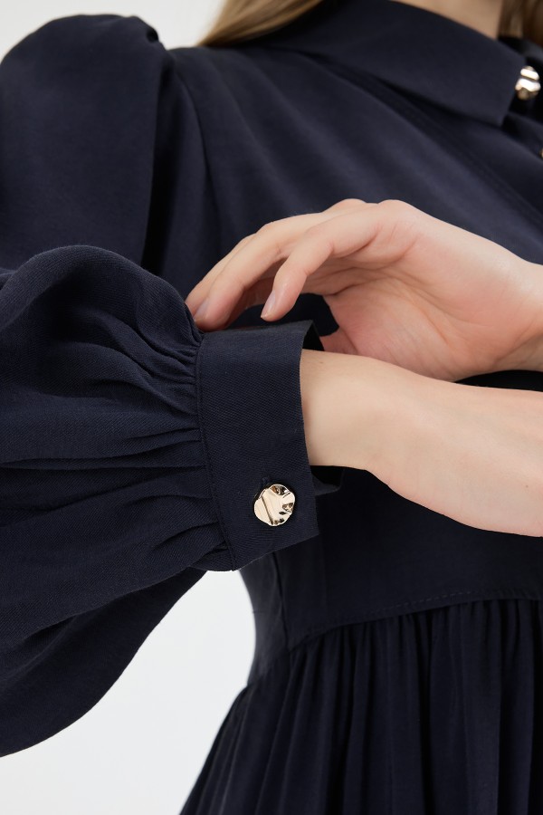 Kruvaze Bağlamalı Elbise - Lacivert