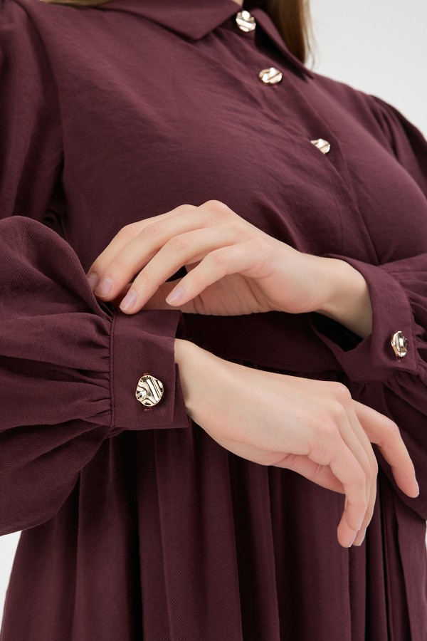 Kruvaze Bağlamalı Elbise - Mürdüm