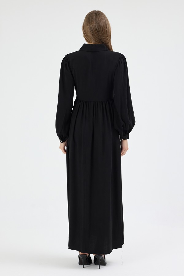 Kruvaze Bağlamalı Elbise - Siyah