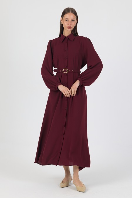 Mono Belted Dress - Burgundy