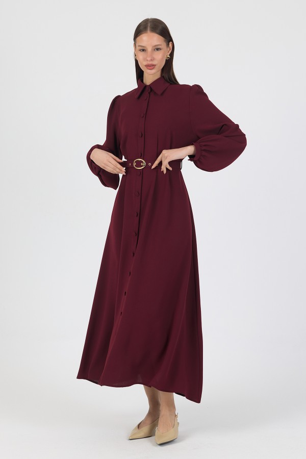 Mono Kemerli Elbise - Bordo