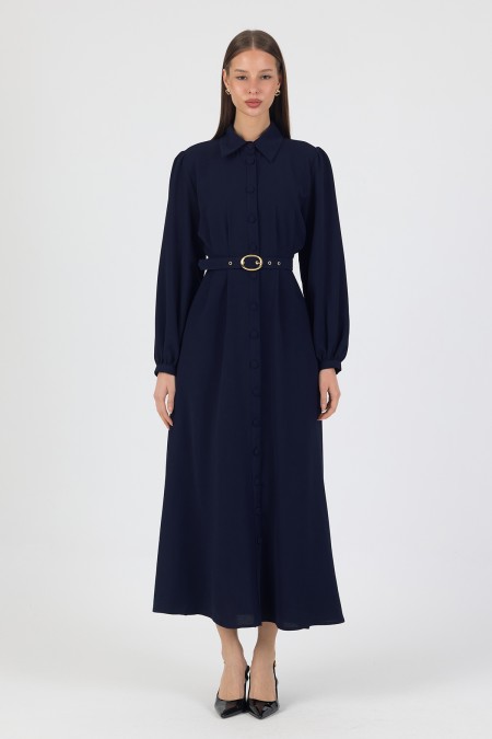 Mono Belted Dress - Navy Blue
