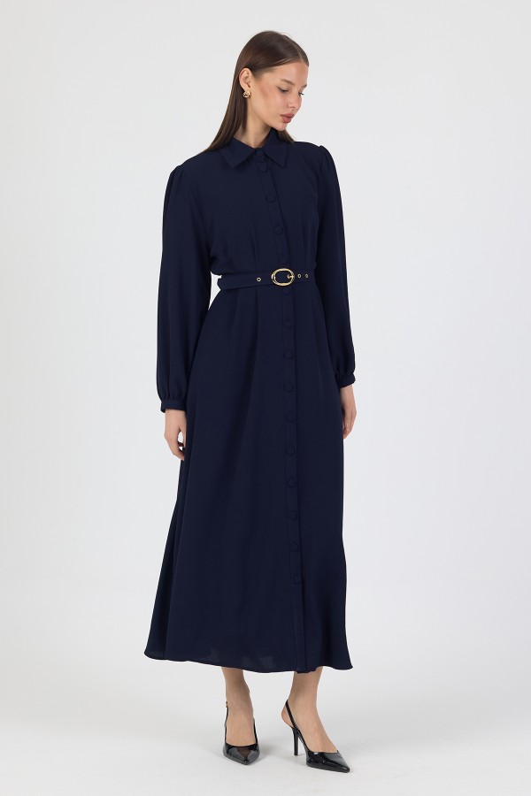 Mono Kemerli Elbise - Lacivert