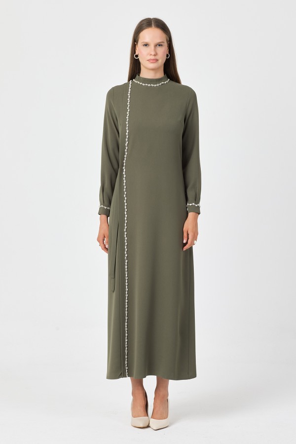 Mira Taş Şeritli Elbise - Çağla