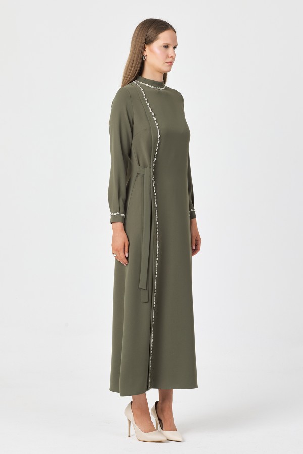 Mira Taş Şeritli Elbise - Çağla