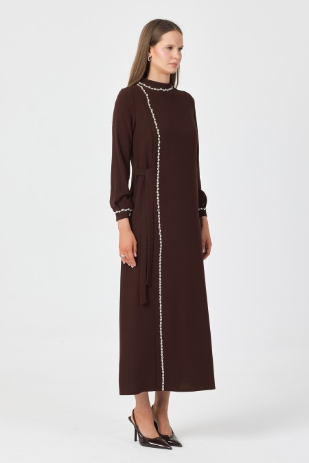 Mira Stone Striped Dress - Coffee