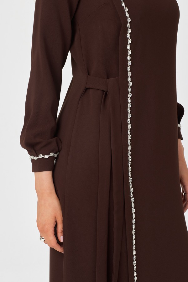 Mira Taş Şeritli Elbise - Kahve