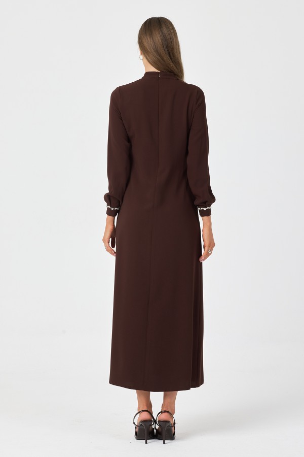 Mira Taş Şeritli Elbise - Kahve