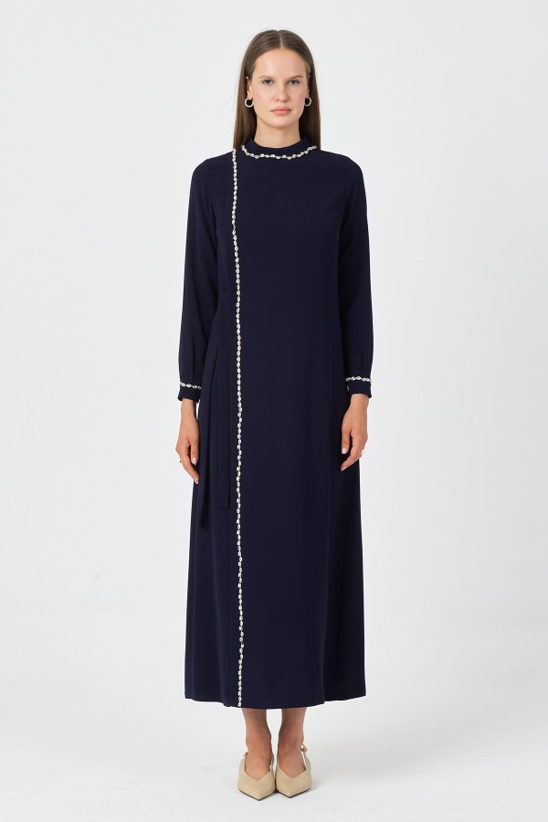 Mira Taş Şeritli Elbise - Lacivert