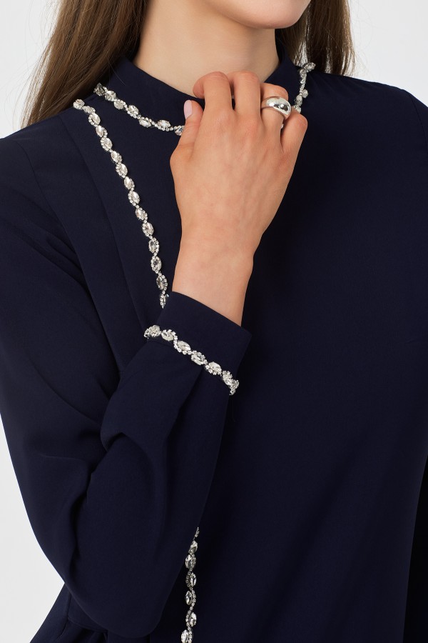 Mira Taş Şeritli Elbise - Lacivert