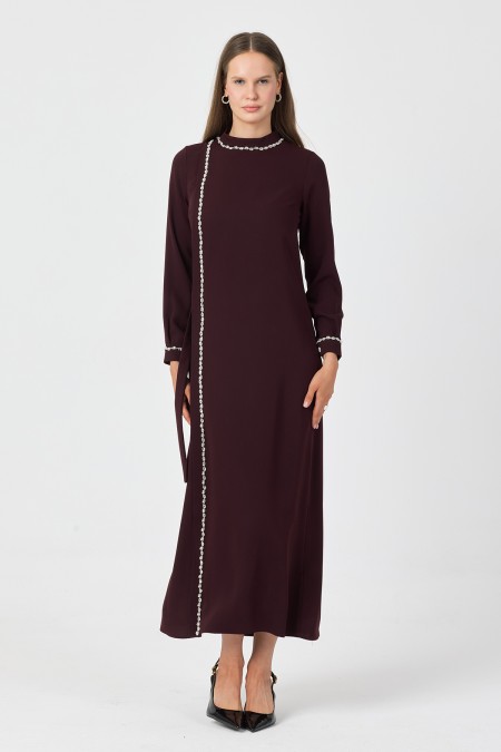 Mira Stone Striped Dress - Plum