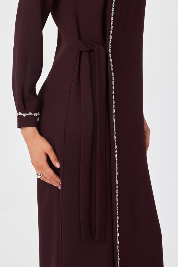 Mira Taş Şeritli Elbise - Mürdüm