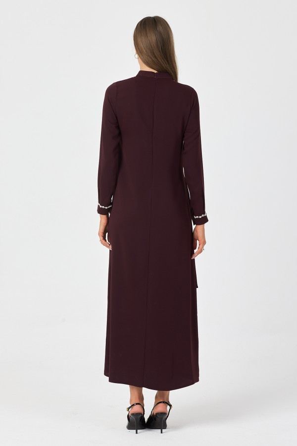 Mira Taş Şeritli Elbise - Mürdüm