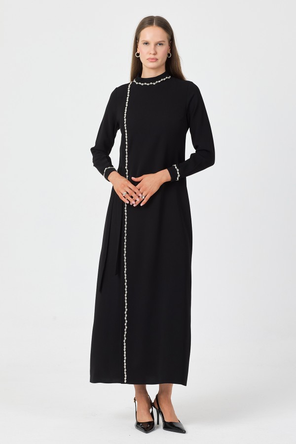 Mira Taş Şeritli Elbise - Siyah