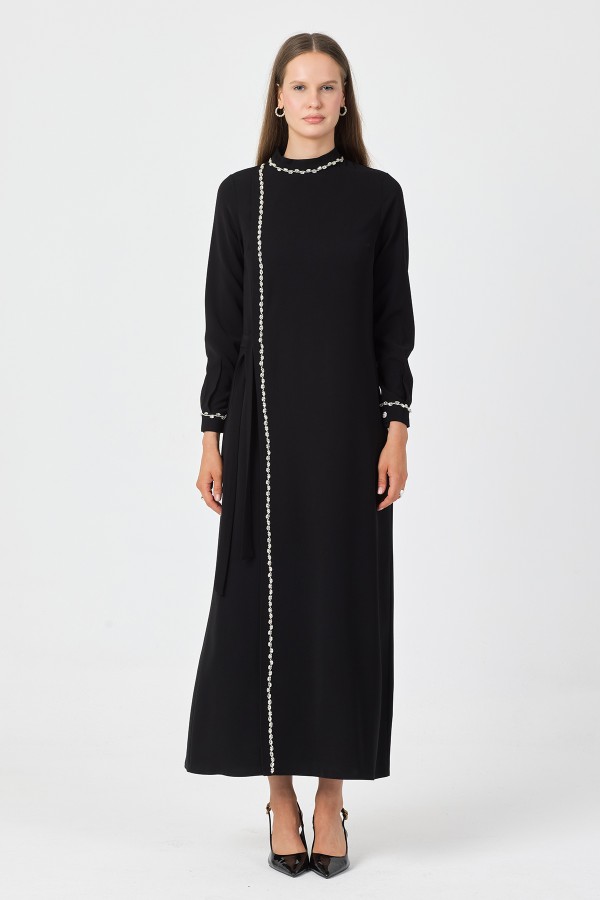 Mira Taş Şeritli Elbise - Siyah