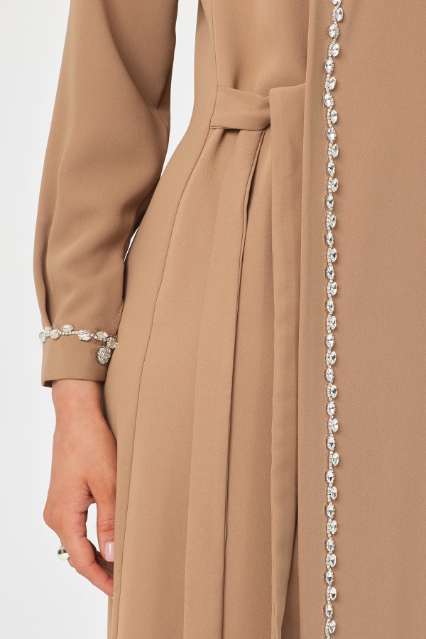 Mira Taş Şeritli Elbise - Vizon