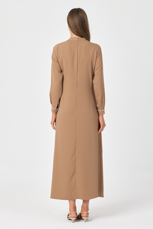 Mira Taş Şeritli Elbise - Vizon