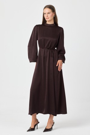 Evora Saten Abiye Elbise - Kahve Evora Saten Abiye Elbise - Kahve