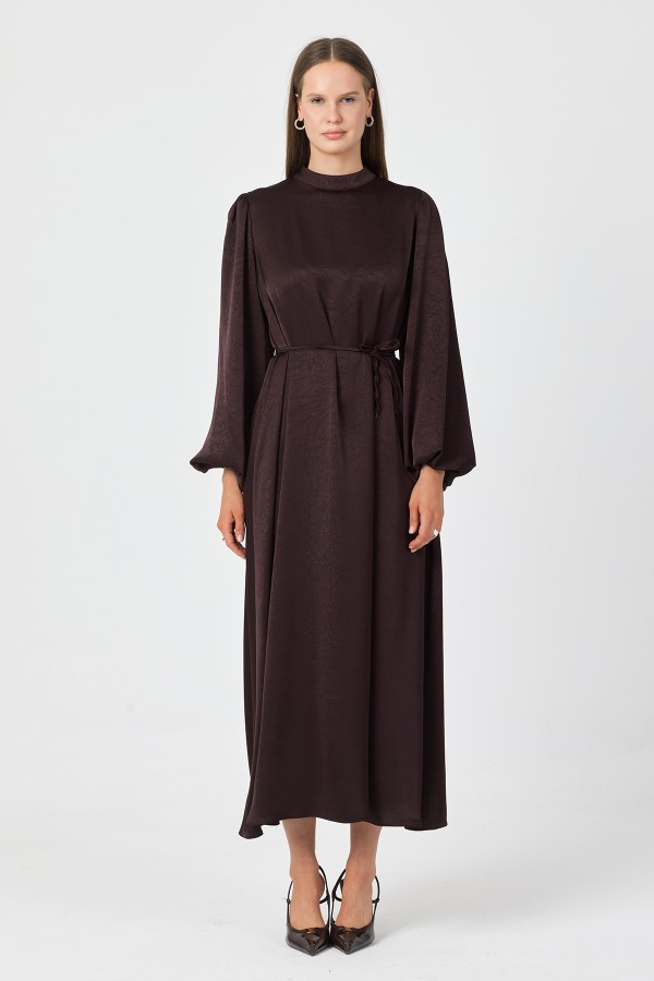 Evora Saten Abiye Elbise - Kahve