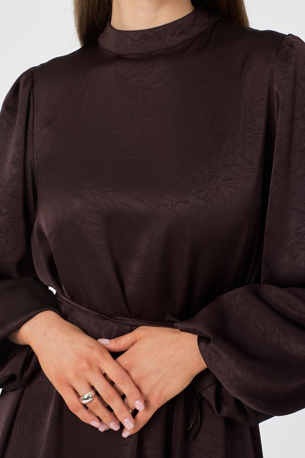 Evora Saten Abiye Elbise - Kahve