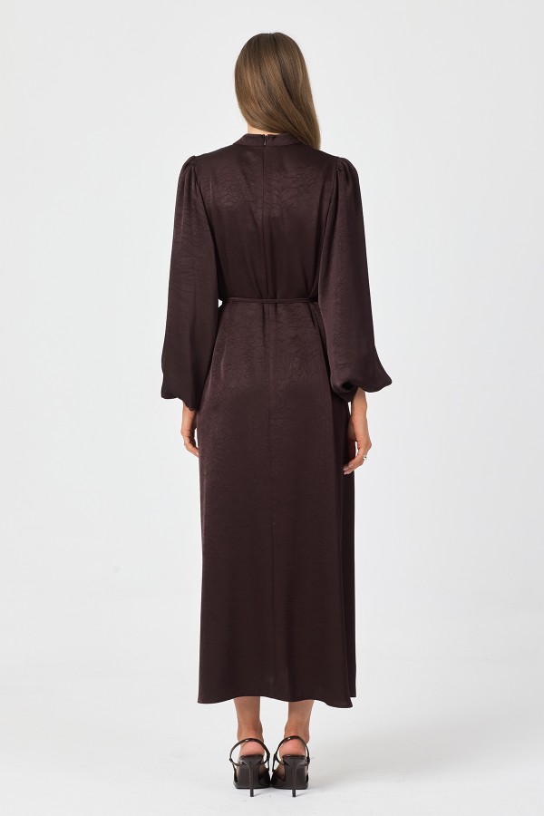 Evora Saten Abiye Elbise - Kahve