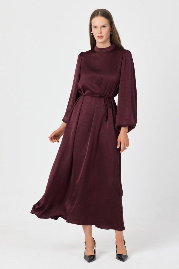 Evora Saten Abiye Elbise - Mürdüm