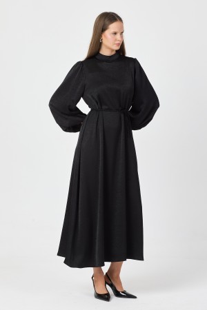 Evora Saten Abiye Elbise - Siyah Evora Saten Abiye Elbise - Siyah