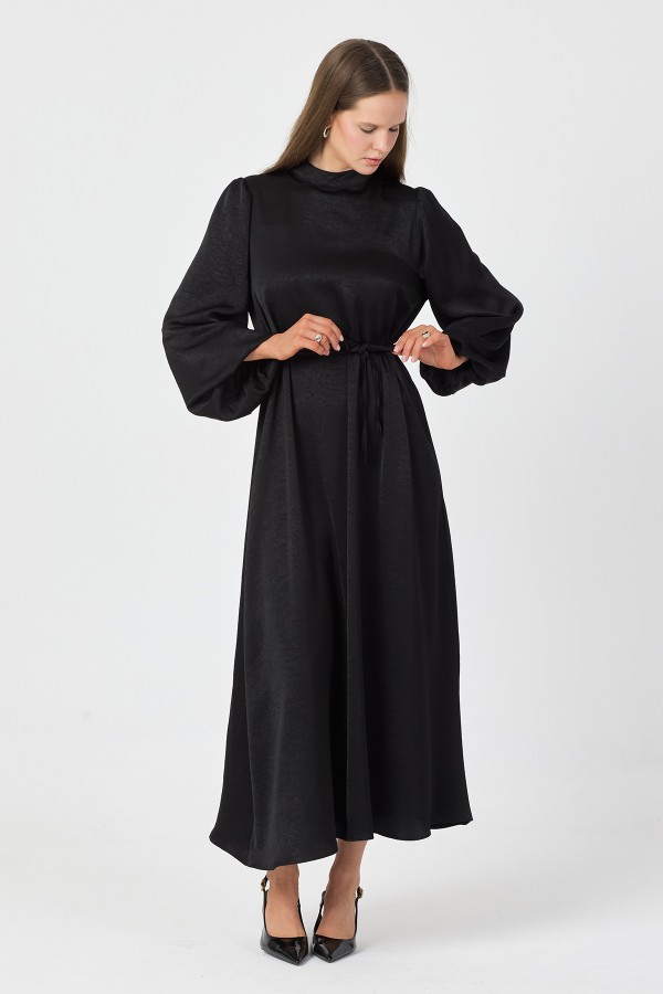 Evora Saten Abiye Elbise - Siyah