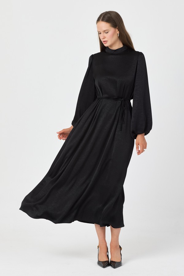 Evora Saten Abiye Elbise - Siyah