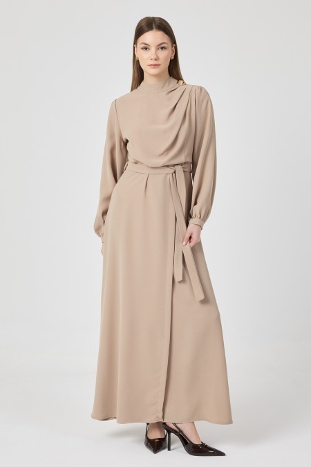 Elora Draped Dress - Beige