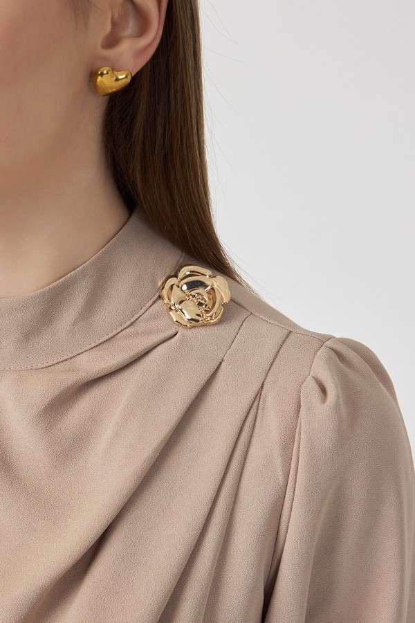 Elora Drapeli Elbise - Bej