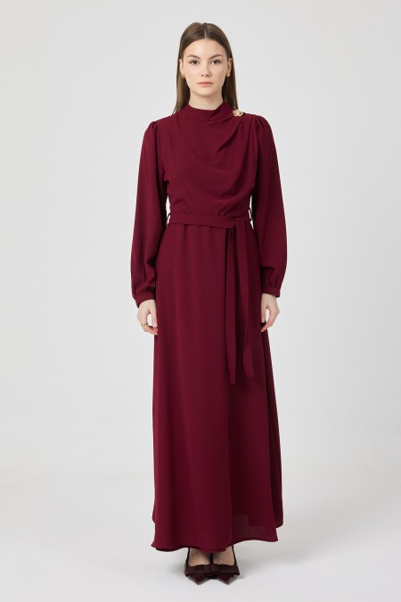 Elora Draped Dress - Burgundy
