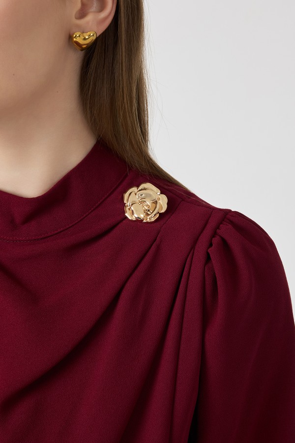 Elora Drapeli Elbise - Bordo