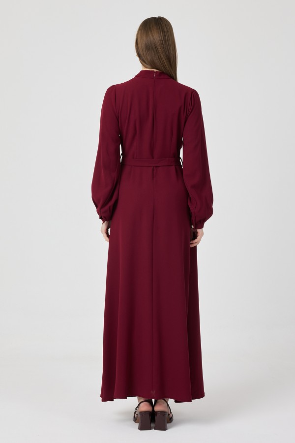 Elora Drapeli Elbise - Bordo