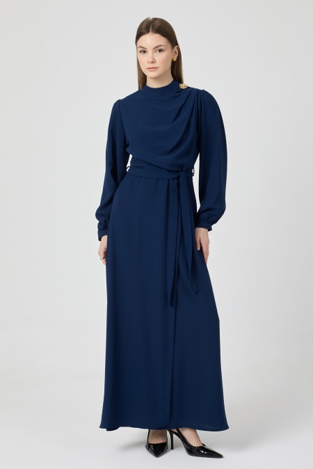 Elora Draped Dress - Indigo