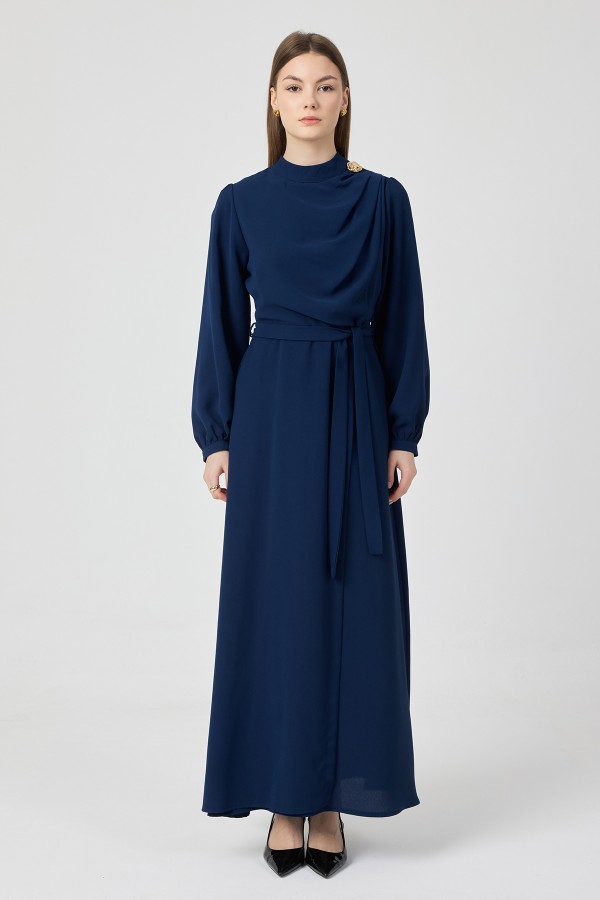 Elora Drapeli Elbise - Indigo