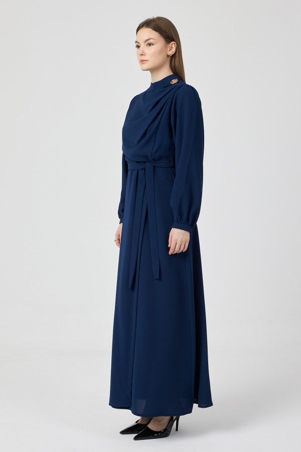 Elora Drapeli Elbise - Indigo