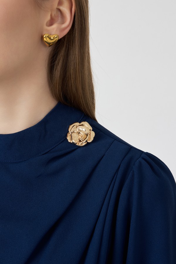 Elora Drapeli Elbise - Indigo