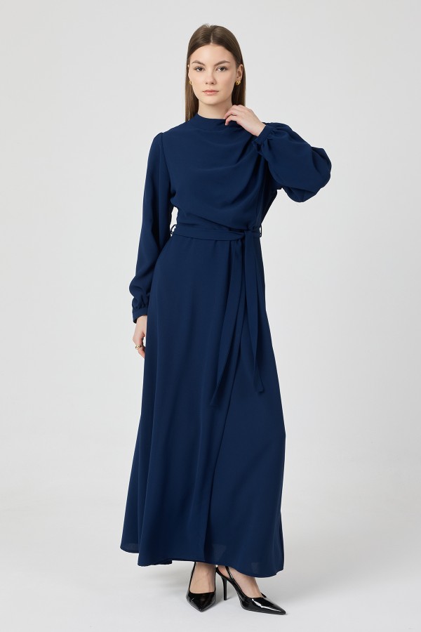 Elora Drapeli Elbise - Indigo