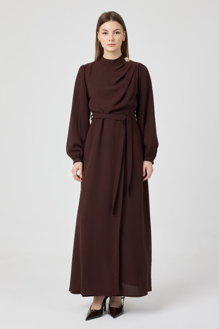 Elora Draped Dress - Coffee