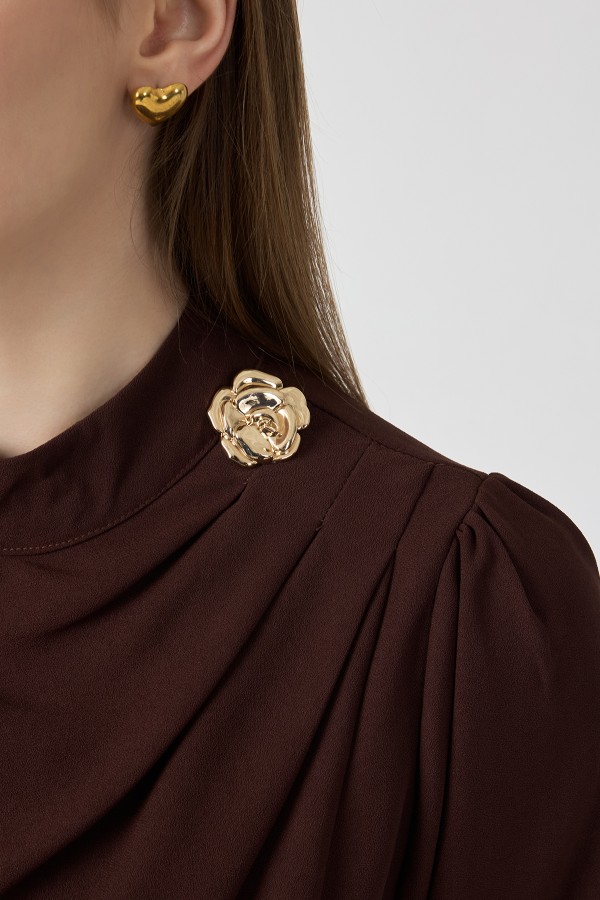 Elora Drapeli Elbise - Kahve