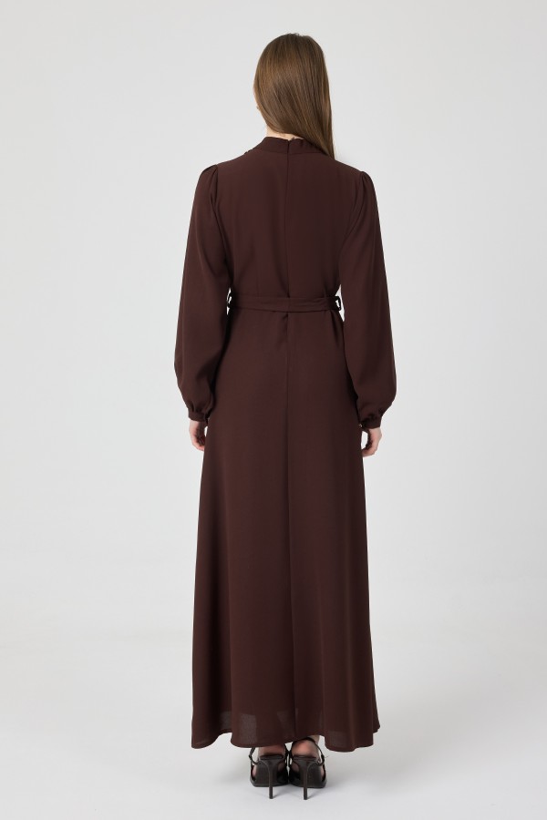 Elora Drapeli Elbise - Kahve