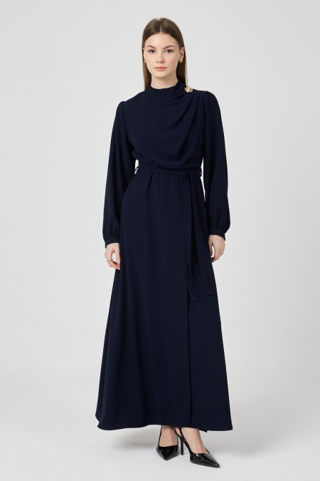 Elora Draped Dress - Navy Blue