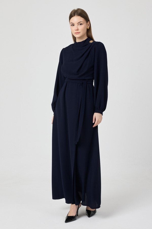 Elora Drapeli Elbise - Lacivert