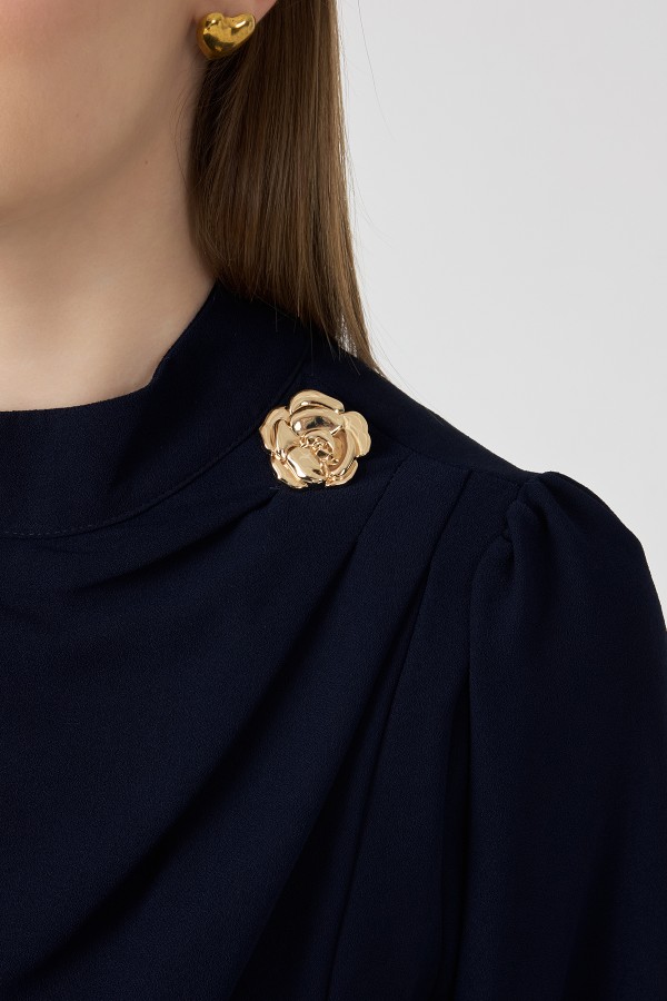 Elora Drapeli Elbise - Lacivert