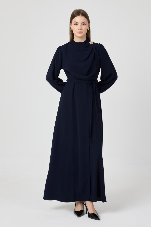 Elora Drapeli Elbise - Lacivert