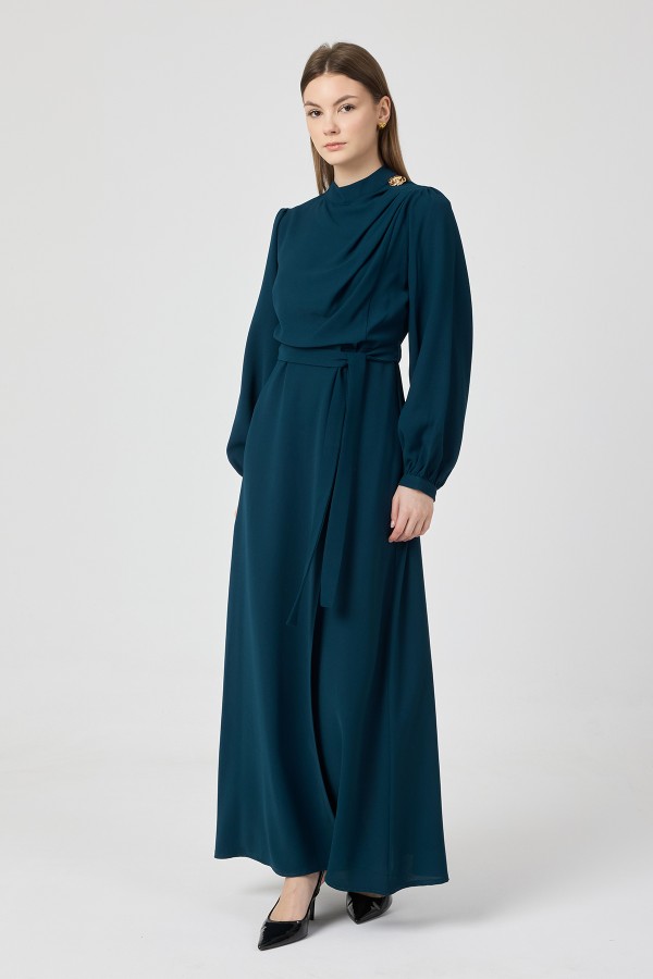 Elora Drapeli Elbise - Petrol